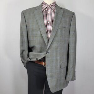 Lauren Ralph Lauren Men's Sport Coat Blazer Gray Blue Plaid Silk Wool‎ Size 48R